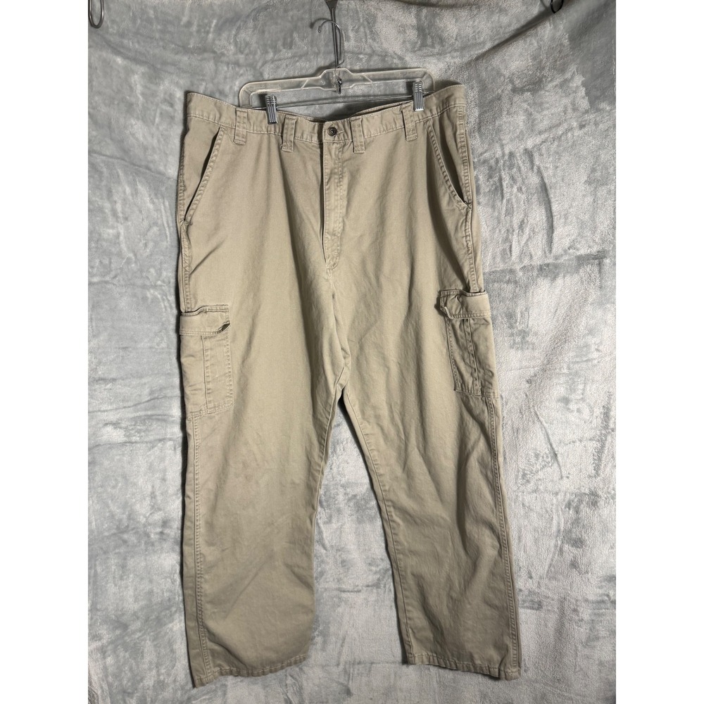 Wrangler Authentics Mens Khaki Cargo Pants 44x32 Tan Cotton Twill ZM6LGKD